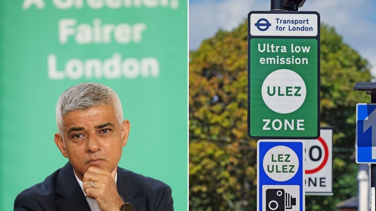 London Mayor Sadiq Khan and a Ulez sign