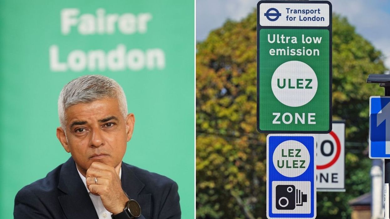 London Mayor Sadiq Khan and a Ulez sign