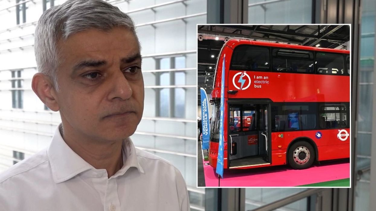 London Mayor Sadiq Khan and an electric London bus