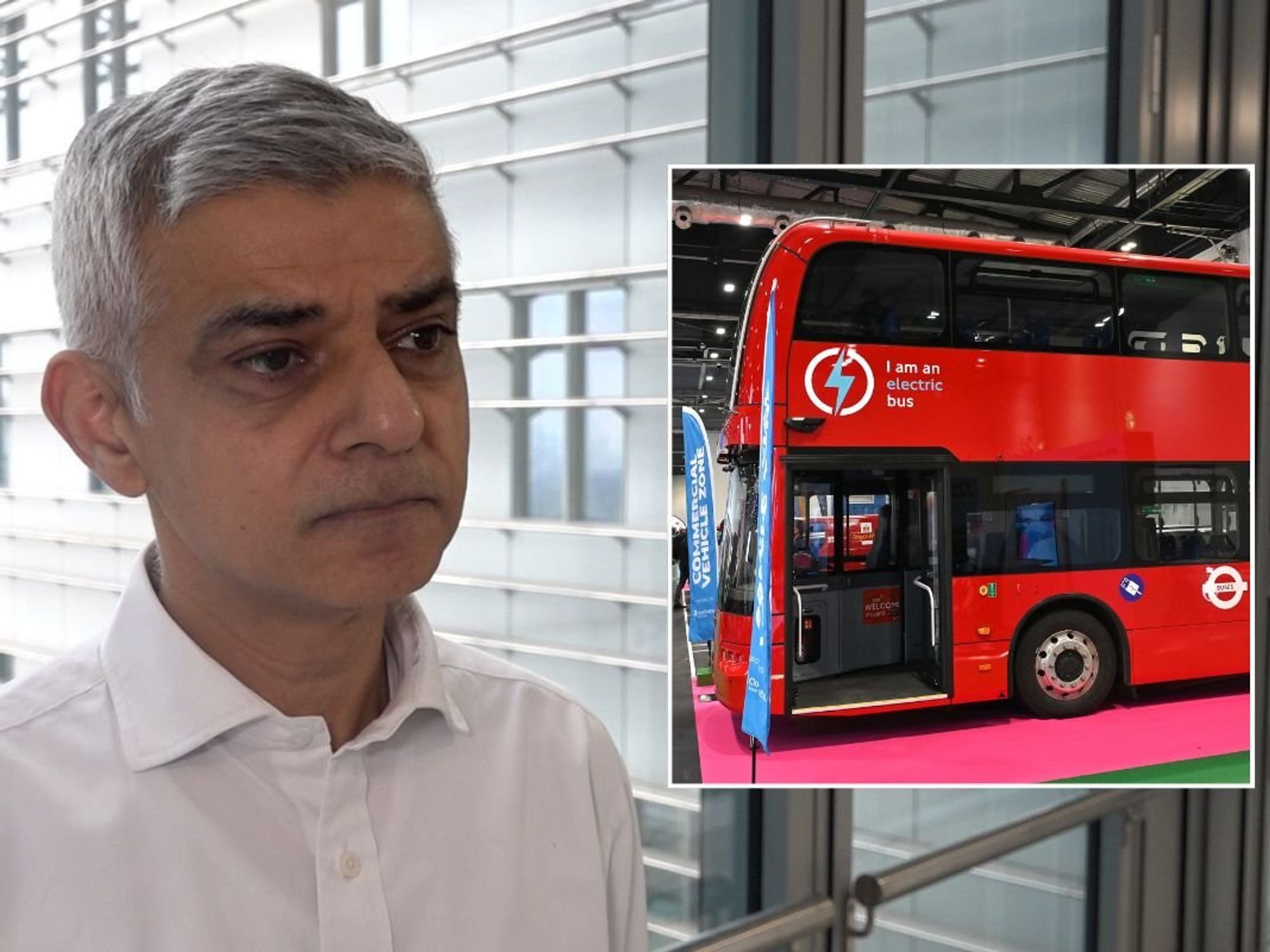 London Mayor Sadiq Khan and an electric London bus
