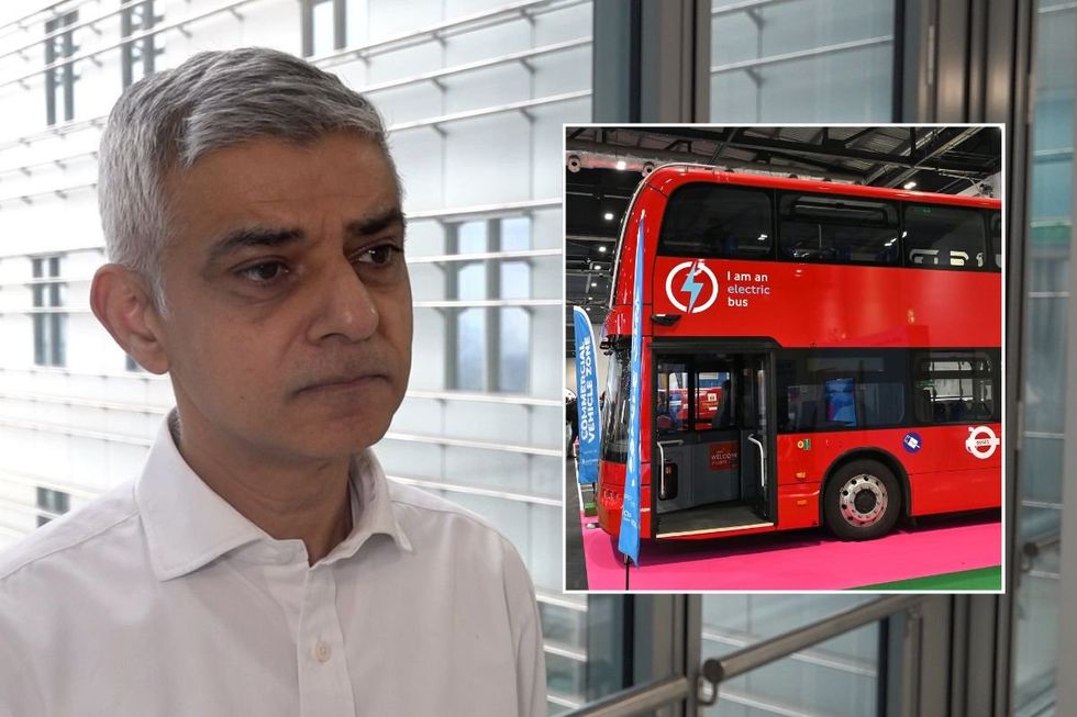 London Mayor Sadiq Khan and an electric London bus