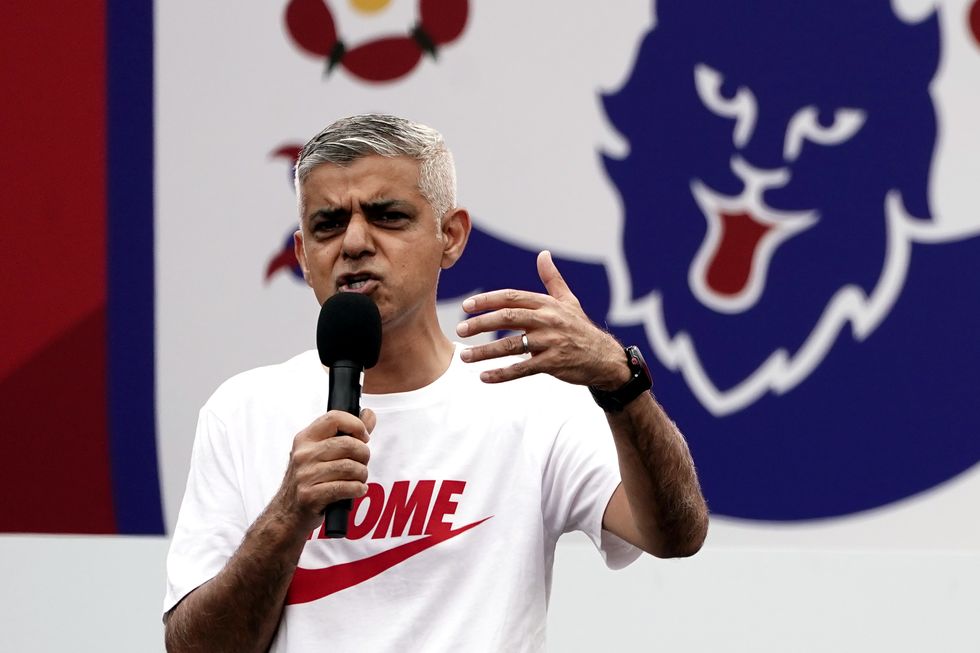 London Mayor, Sadiq Khan during a fan celebration to commemorate England's historic UEFA Women's EURO 2022 triumph in Trafalgar Square, London. Picture date: Monday August 1, 2022.