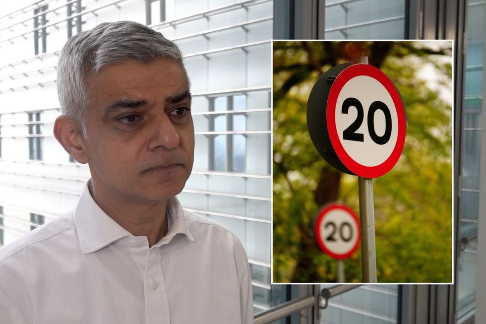 London Mayor Sir Sadiq Khan and a 20mph speed limit sign
