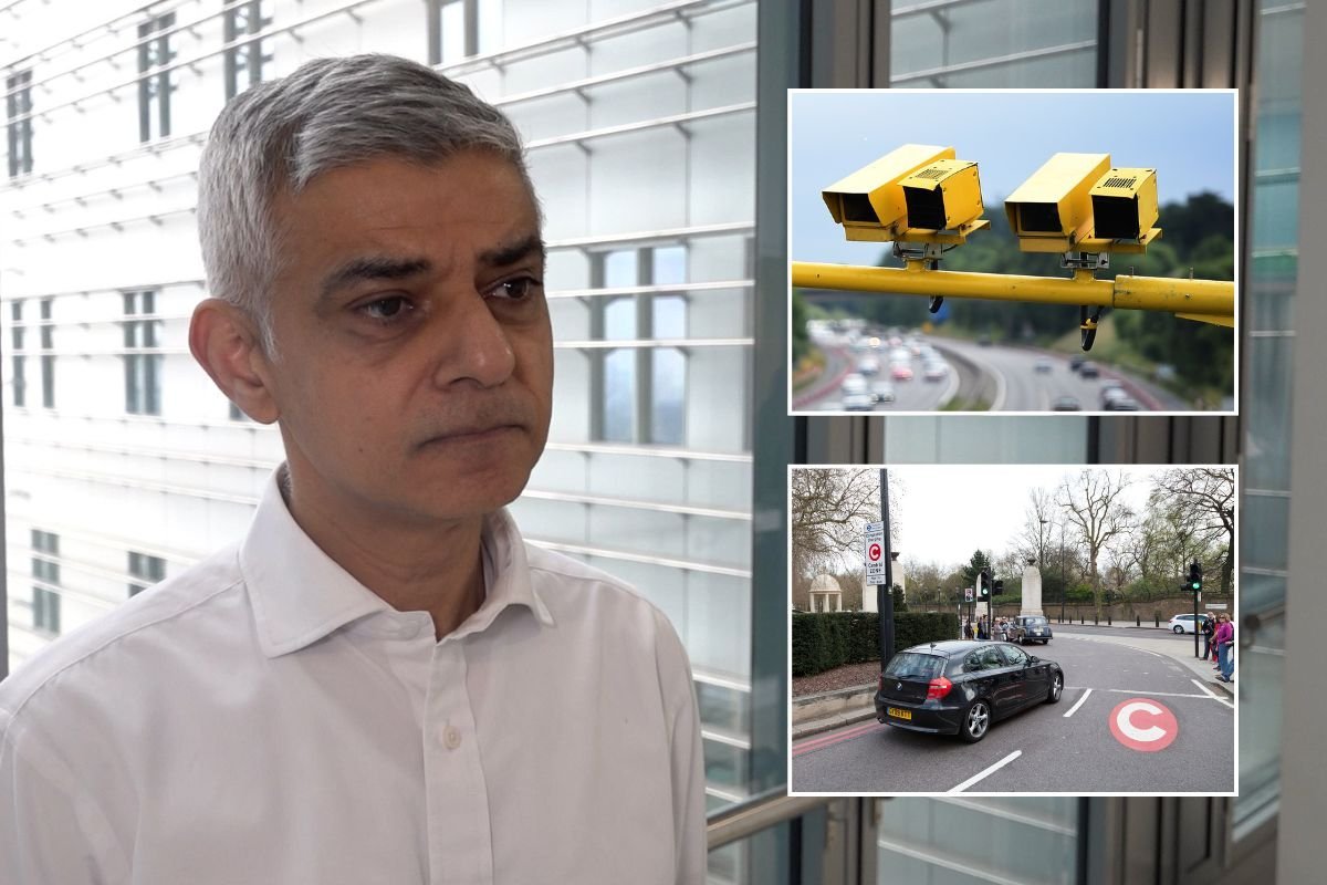 London Mayor Sir Sadiq Khan, traffic cameras and a London road