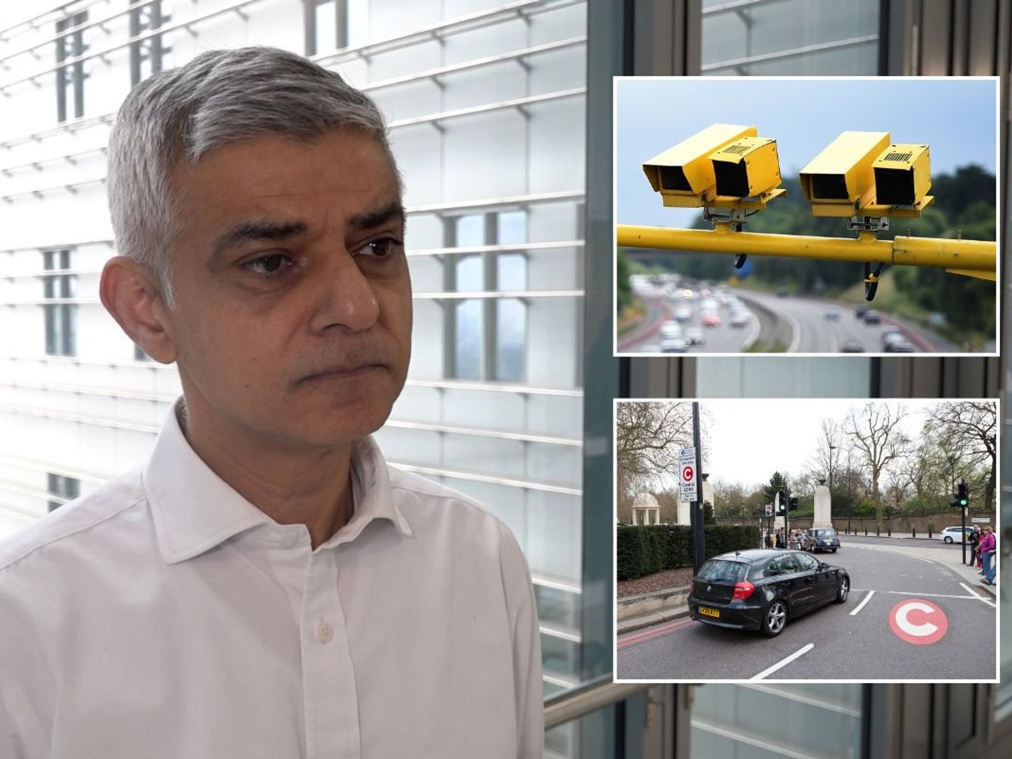London Mayor Sir Sadiq Khan, traffic cameras and a London road