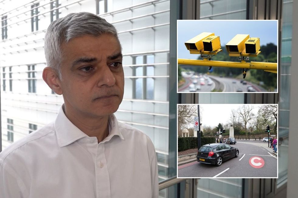 London Mayor Sir Sadiq Khan, traffic cameras and a London road