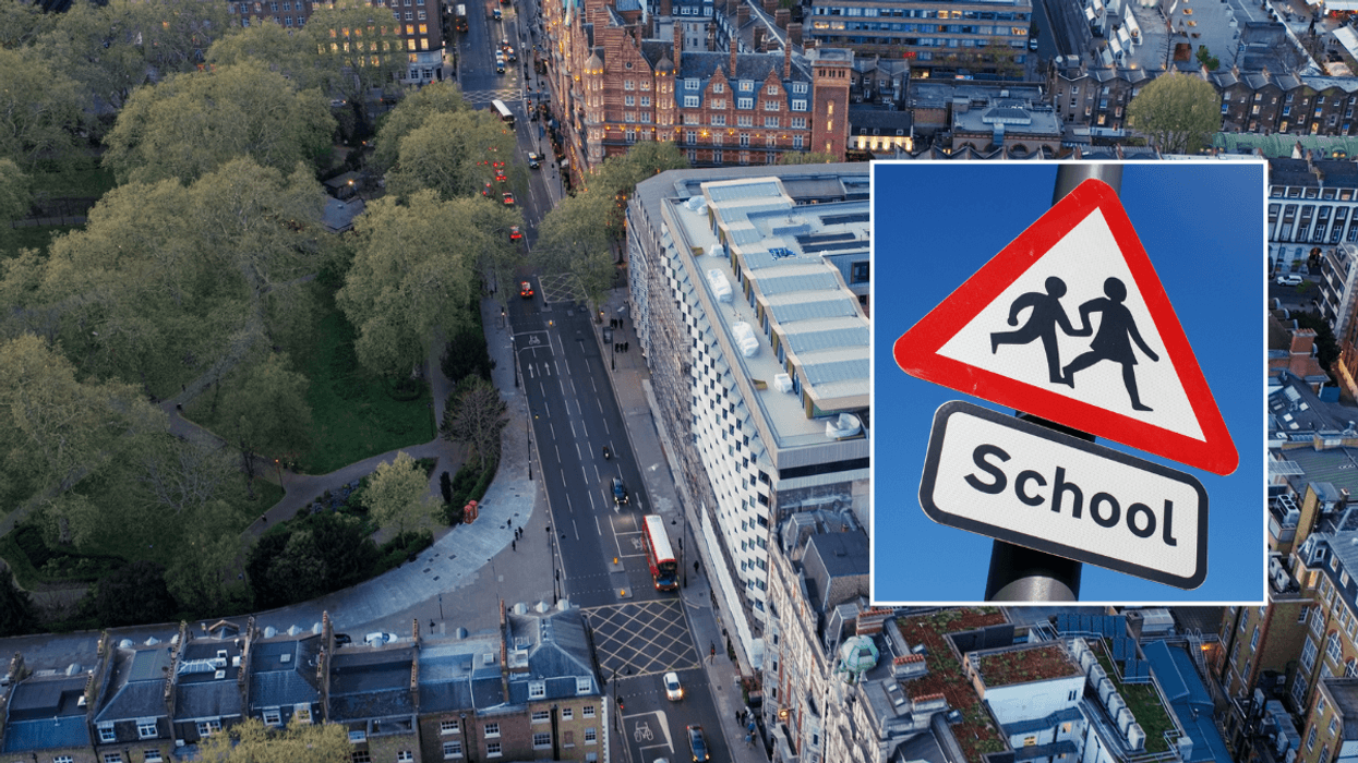 London roads and school street sign
