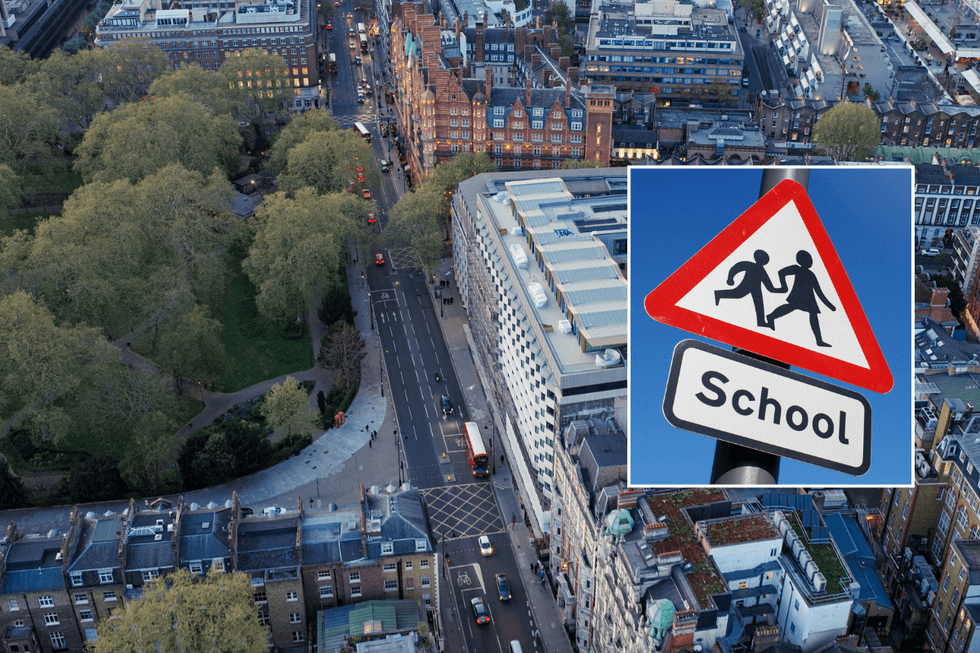 London roads and school street sign