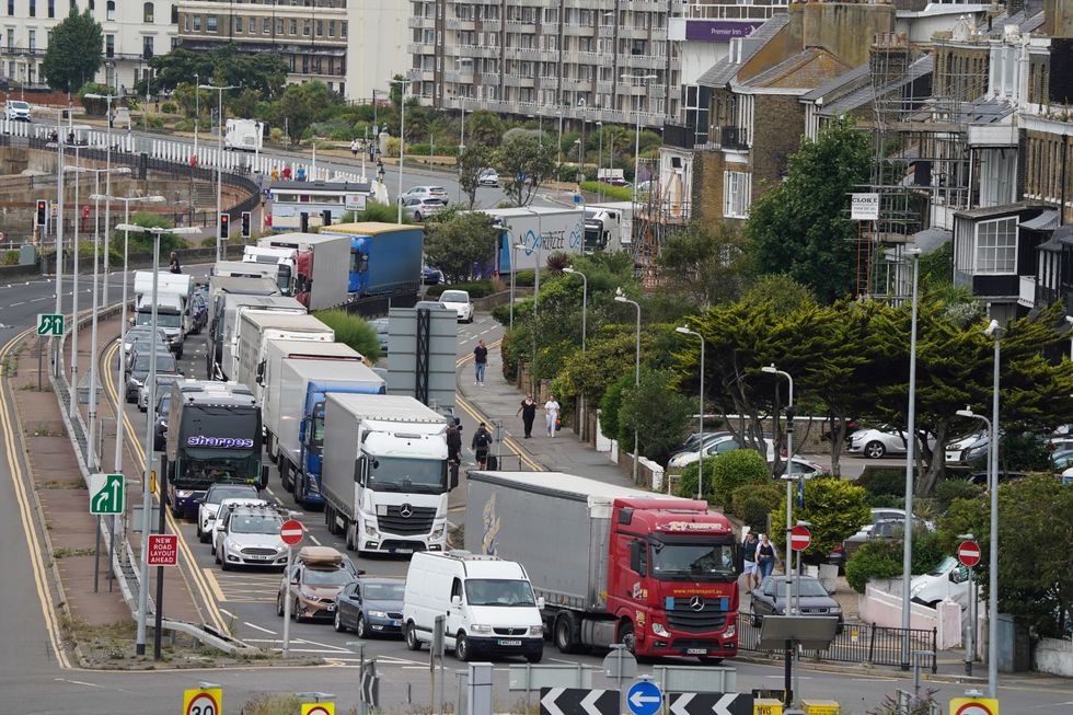 Long queues leading to the ferry port in Dover