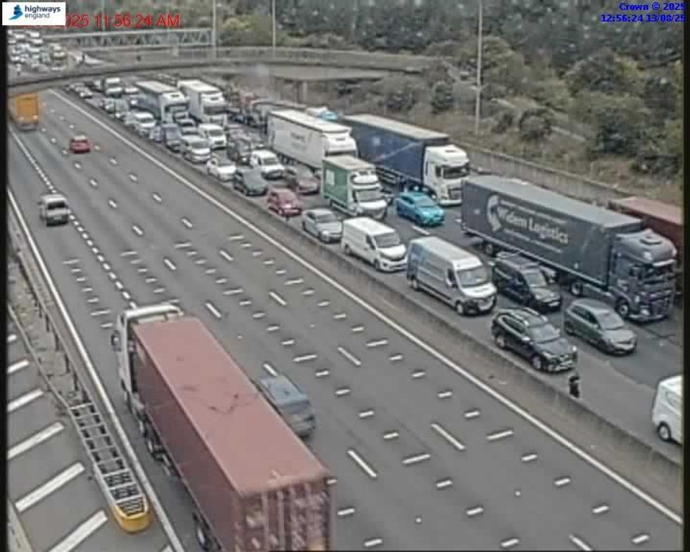 Long queues of traffic can be seen between J30 and J29 of the M25