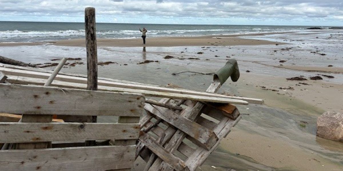 NextImg:Rugby ball kicked from iconic British beach ends up 500 miles away in Denmark