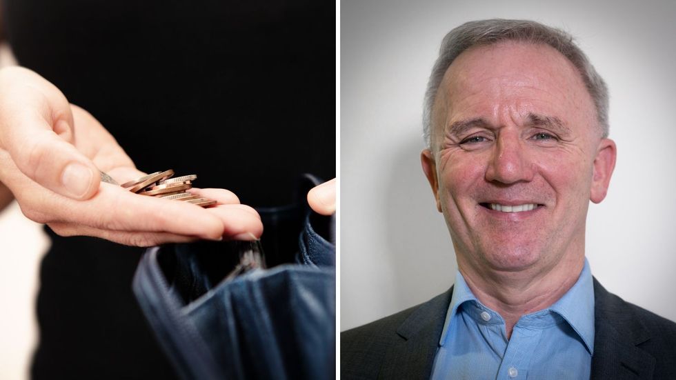 Loose change in person's hands and Ron Delnevo