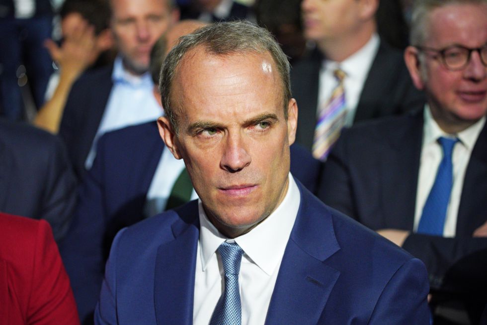 Lord Chancellor Dominic Raab awaits Prime Minister Boris Johnson's keynote speech at the Conservative Party Conference in Manchester. Picture date: Wednesday October 6, 2021.