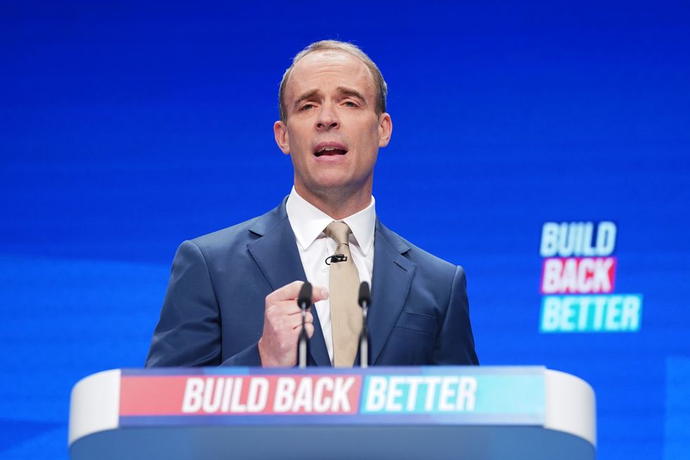 Lord Chancellor Dominic Raab speaking at the Conservative Party Conference in Manchester. Picture date: Tuesday October 5, 2021.