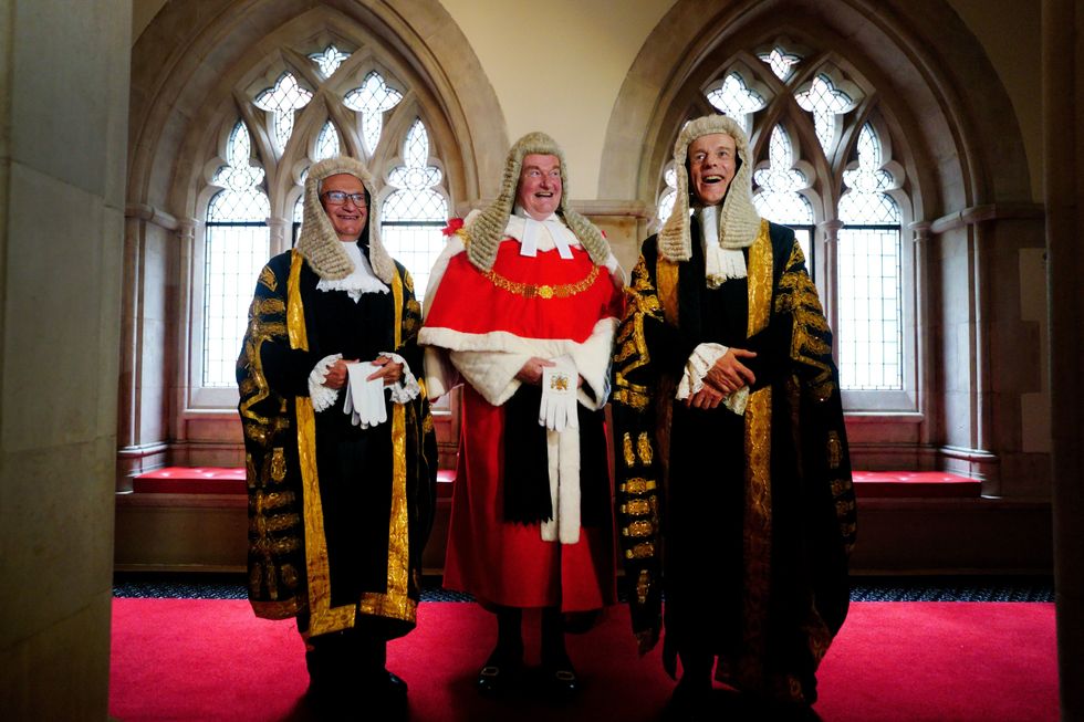 Lord Chief Justice Burnett of Maldon (centre) and Master of the Rolls Sir Geoffrey Vos (left) with Lord Justice Fulford (right)