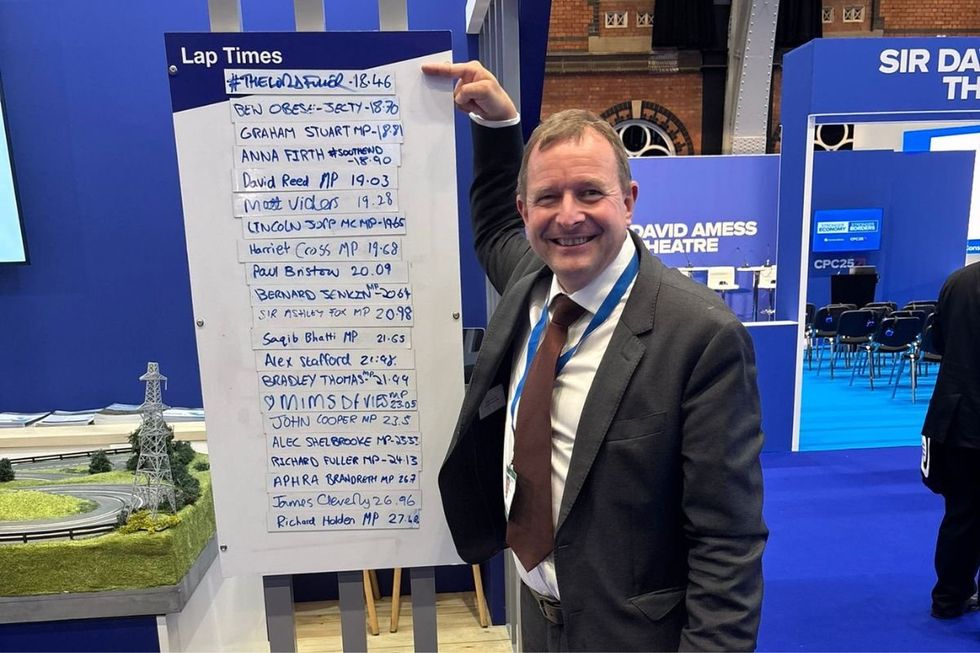 Lord Fuller came out on top in the Conservative Conference Scalextric race