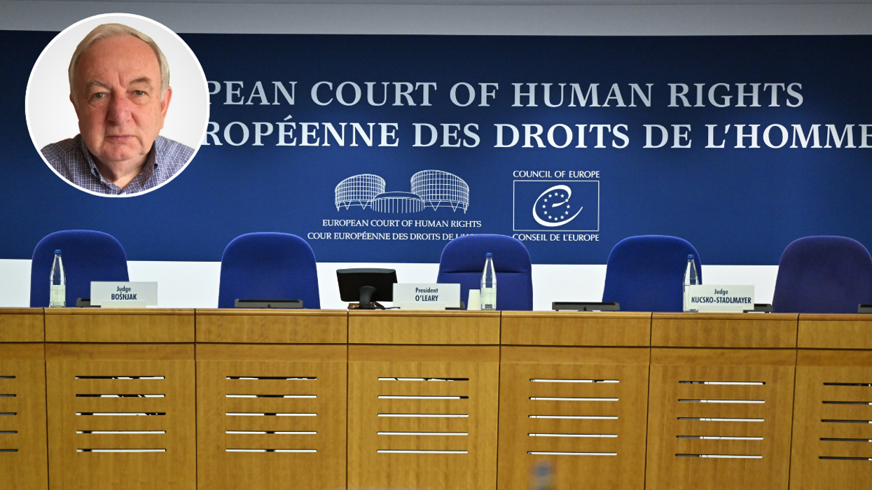 Lord George Foulkes and general view of The European Court of Human Rights (ECHR)