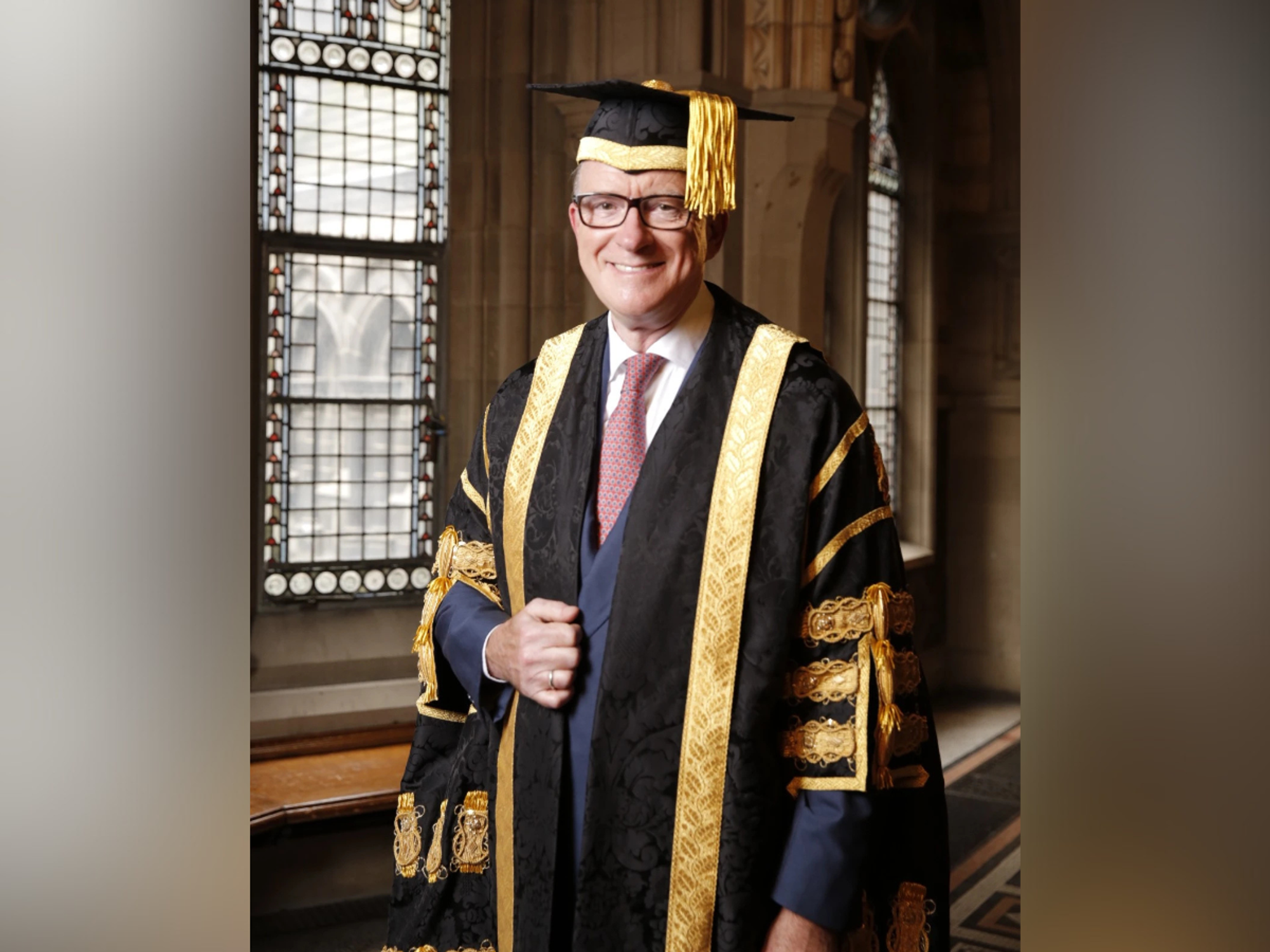 Lord Mandelson in Manchester Metropolitan University garb