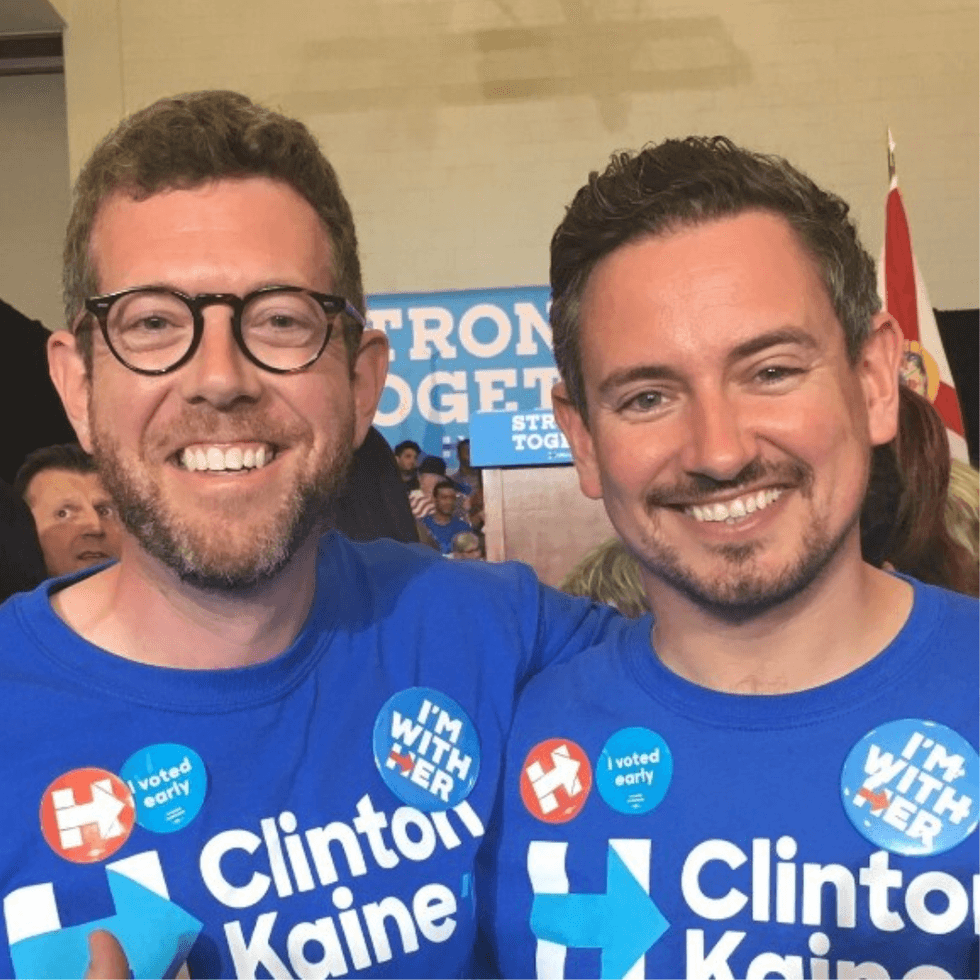 Lord Morton and Sean Morton campaigning for Hillary Clinton
