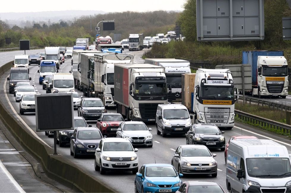 Lorries driving in traffic