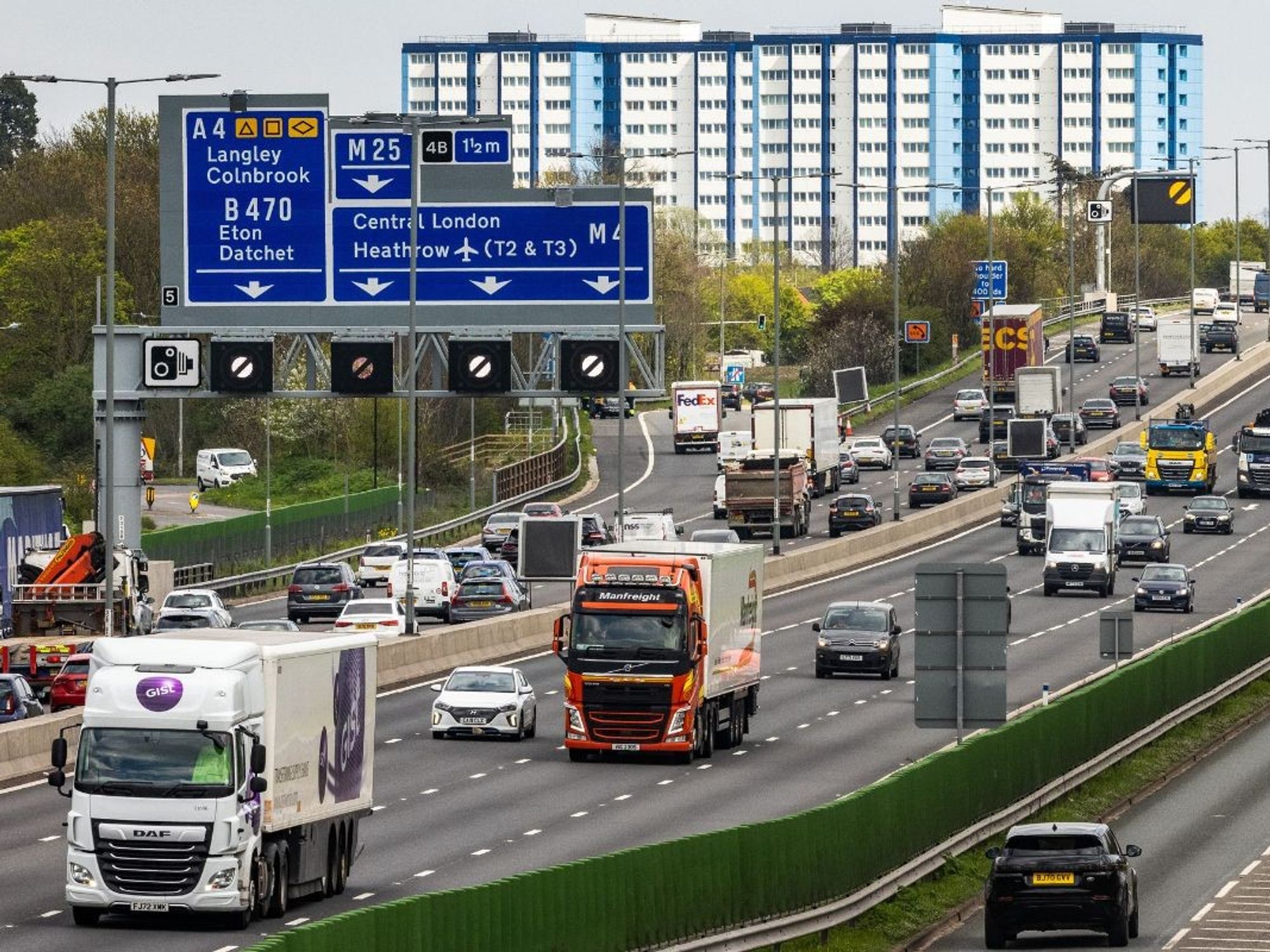 Lorries driving on a busy motorway