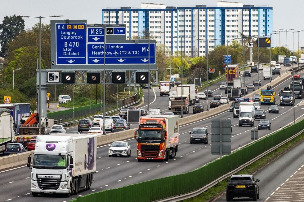 Lorries driving on a busy motorway