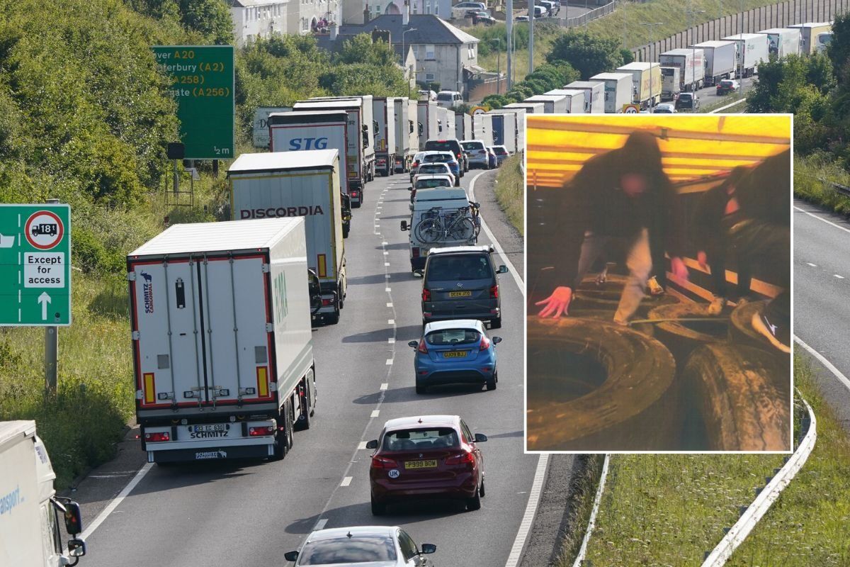 Lorries heading towards Dover and migrants hiding in a lorry