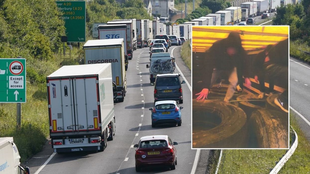 Lorries heading towards Dover and migrants hiding in a lorry