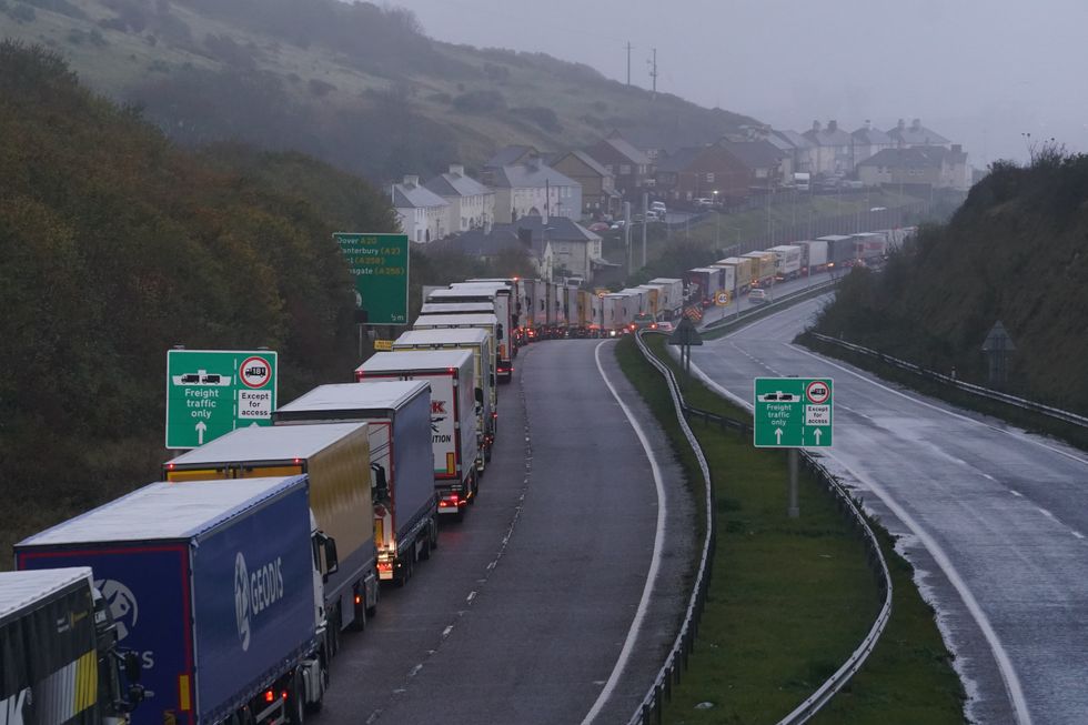 Lorries queuing to cross the English Channel during Storm Ciaran