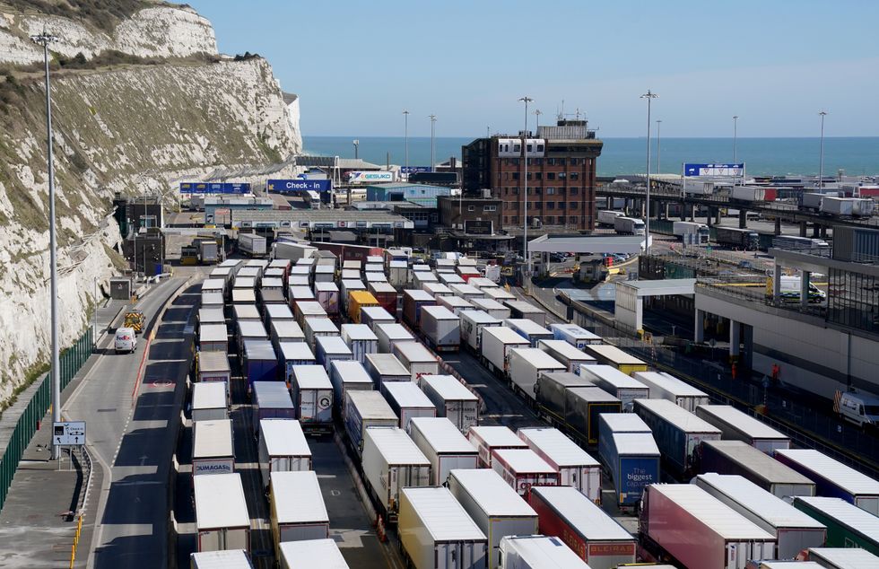 Lorries waiting to check in at the Port of Dover in Kent as P&O ferry services have suspended sailings ahead of a %22major announcement%22 but insisted it is %22not going into liquidation%22. Picture date: Thursday March 17, 2022.