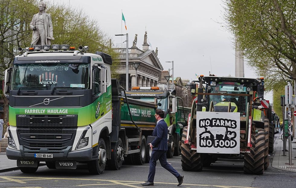 Lorry drivers and farmers have taken part in protests across Northern Ireland and the Republic of Ireland