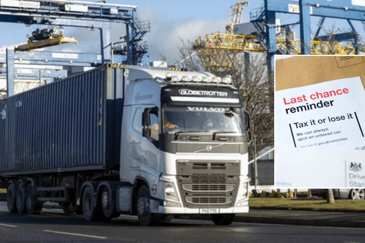Lorry on road and car tax sign