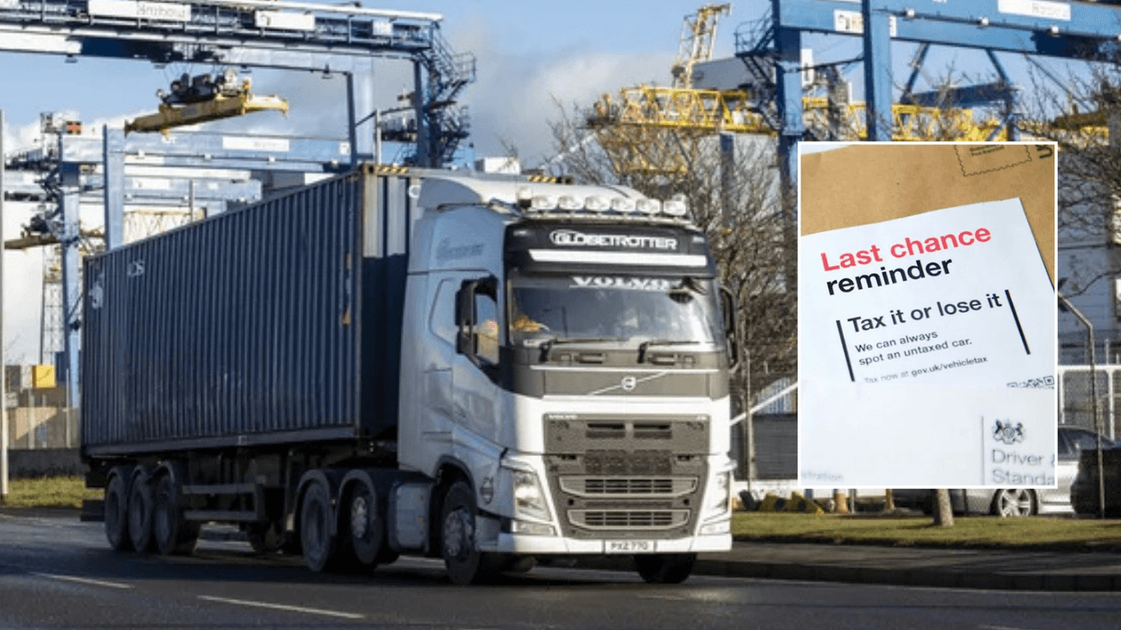 Lorry on road and car tax sign