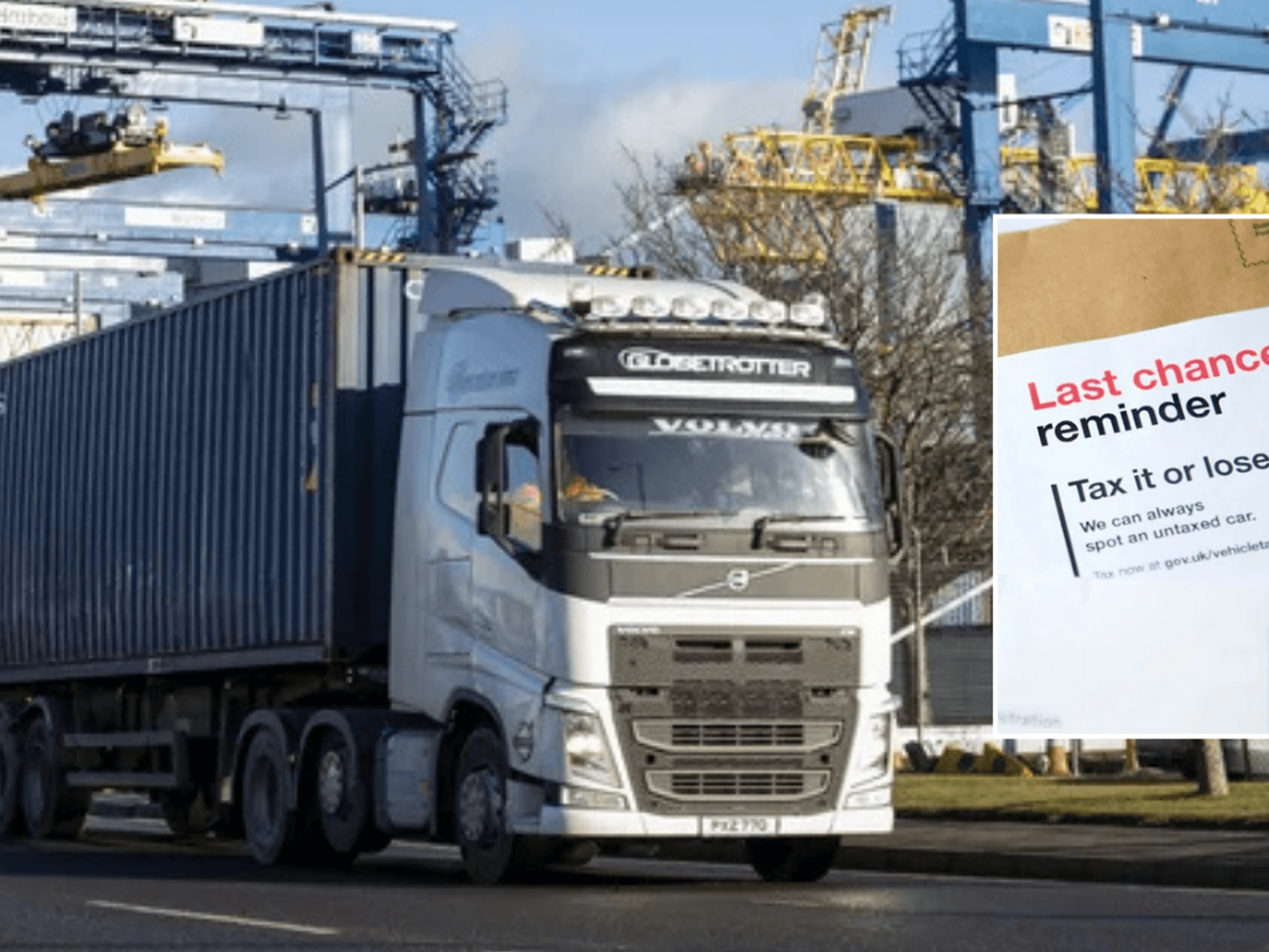 Lorry on road and car tax sign