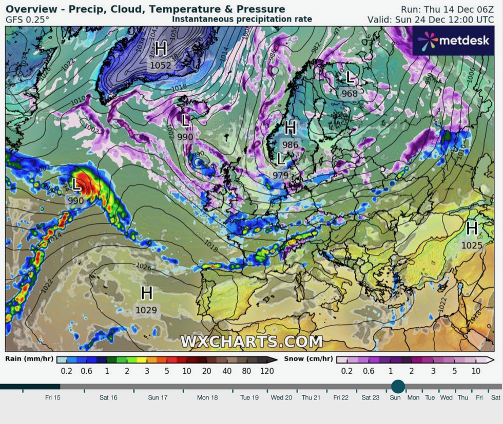 Low pressure feeds cold down from Lapland