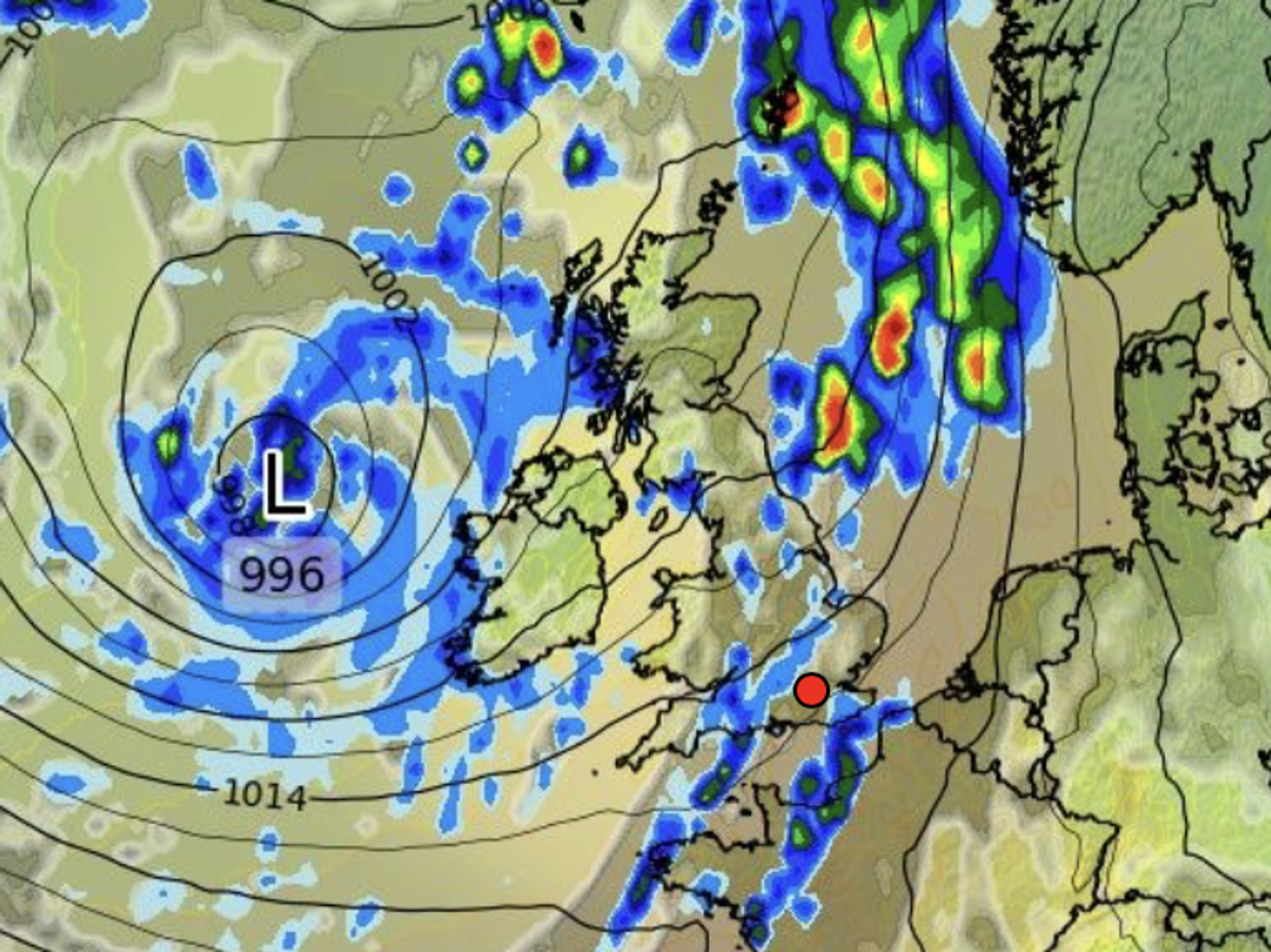 Low pressure, wind and rain close by through the month