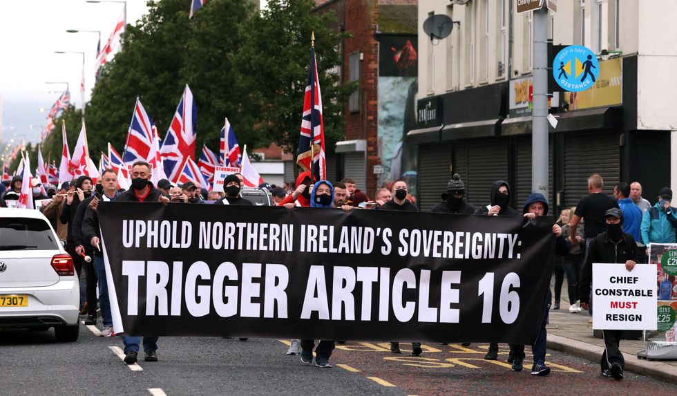 Loyalists during a rally against the Northern Ireland Protocol