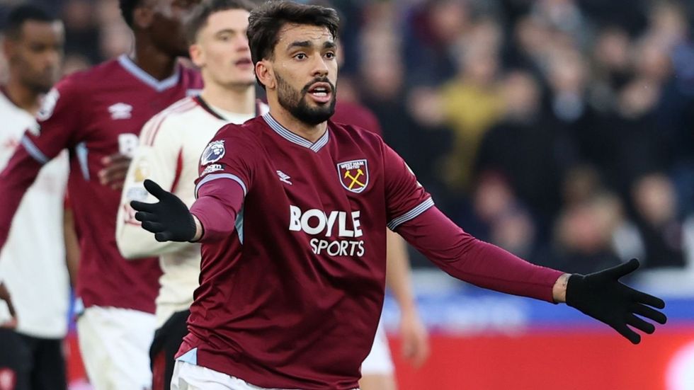 Lucas Paqueta will miss West Ham's clash with Manchester United on Thursday following his red card against Liverpool
