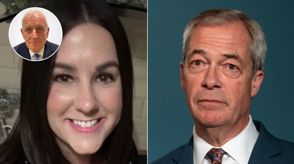 Lucy Connolly (left), Nigel Farage (right)