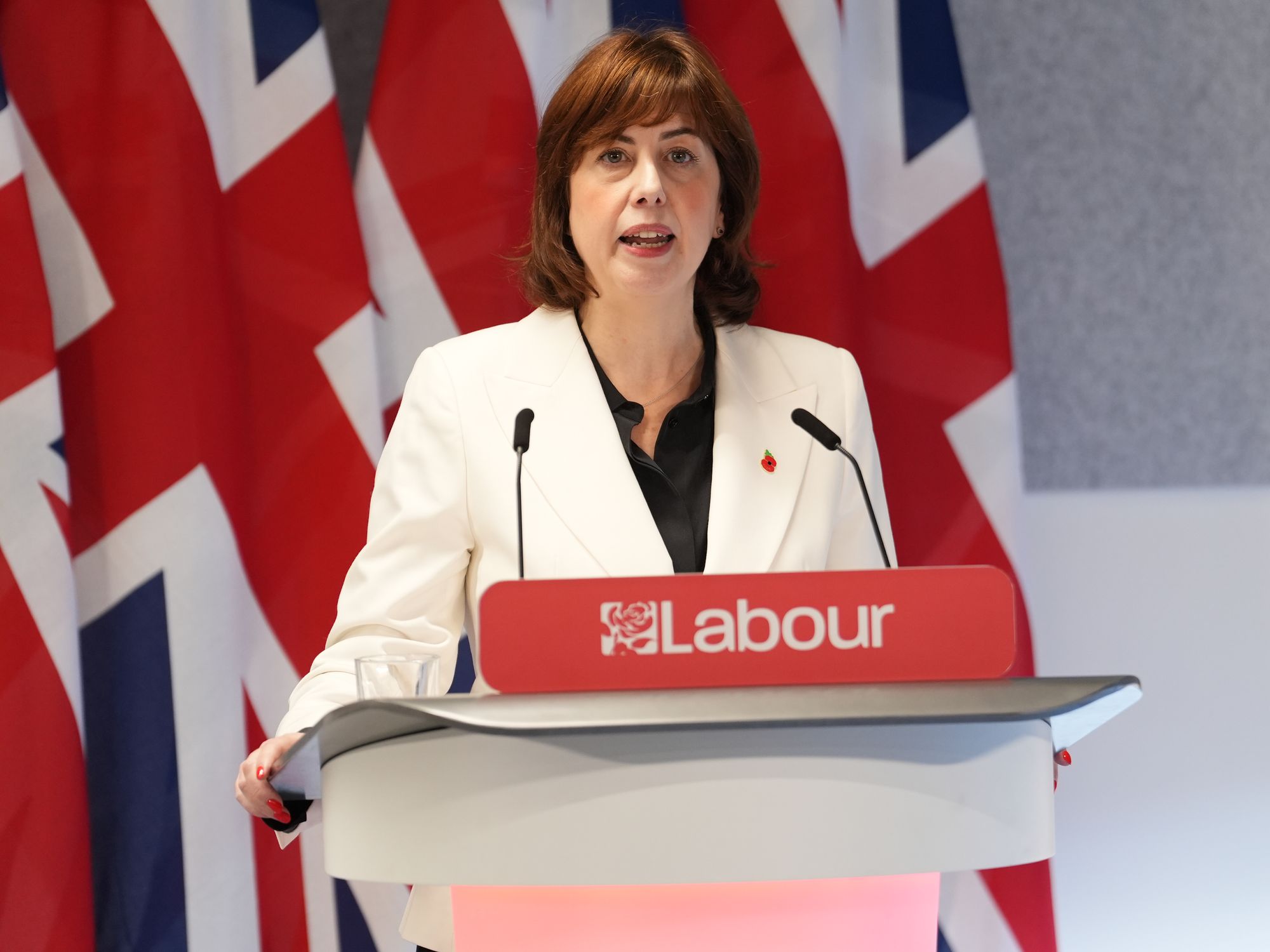 Lucy Powell giving acceptance speech after winning deputy leadership