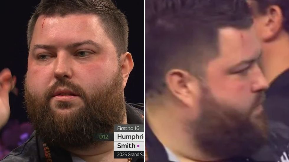 Luke Humphries was left taken aback after Michael Smith twice cut his own forehead with his darts during a bruising Grand Slam of Darts quarter-final in Wolverhampton on Friday night