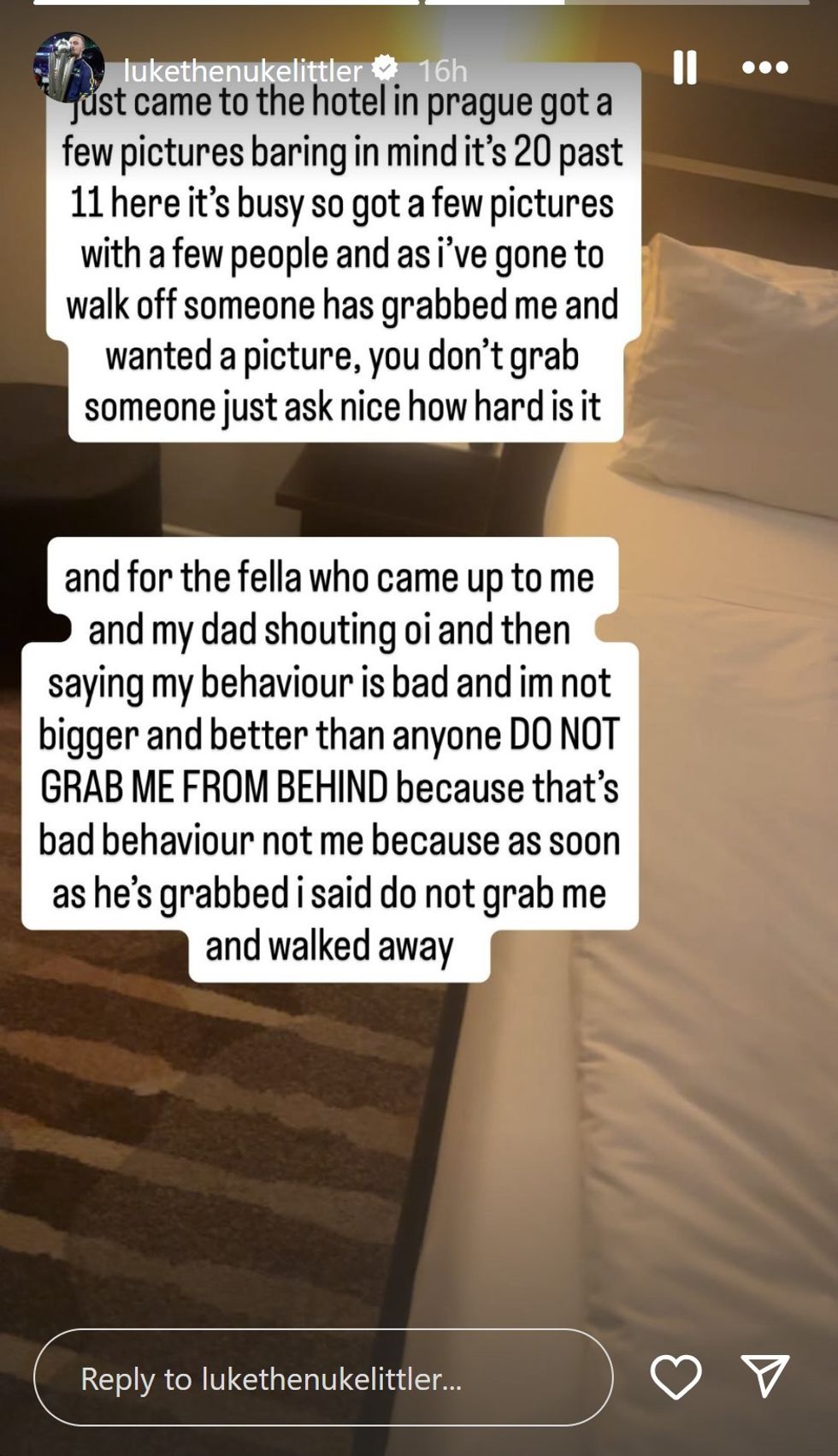 Luke Littler took to social media to release a statement on the incident