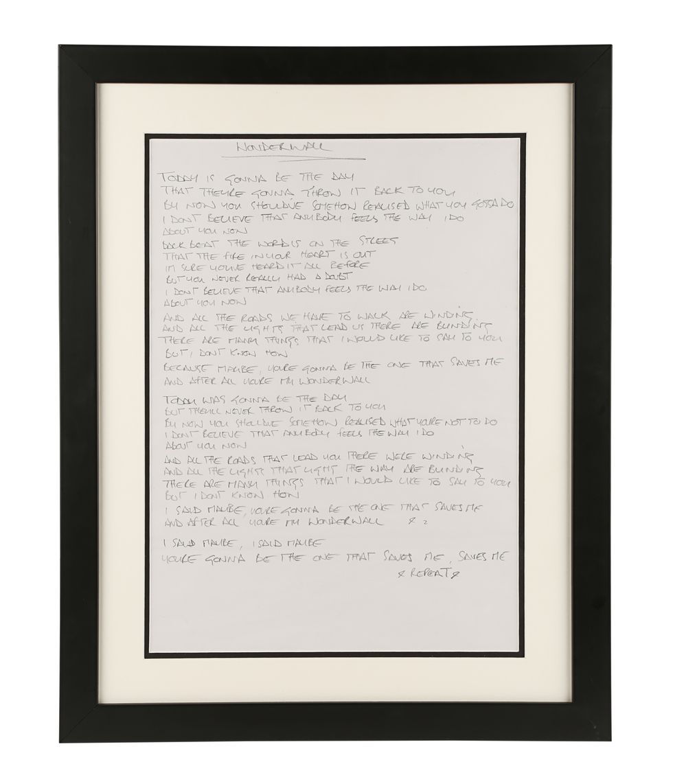 Lyrics for Wonderwall handwritten by Noel Gallagher for his former band Oasis, have been sold in the Propstore Entertainment Memorobilia Live Auction. Issue date: Friday November 4, 2022.