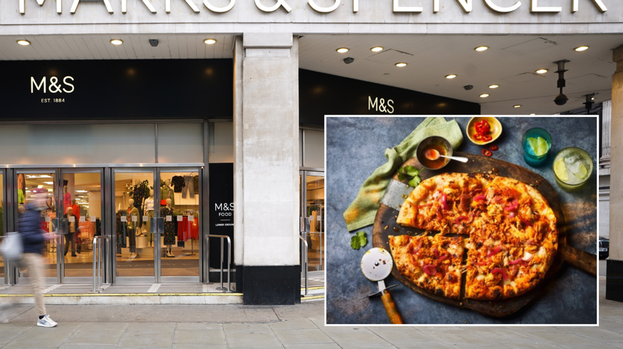 M&S sign / chicken tikka masala pizza