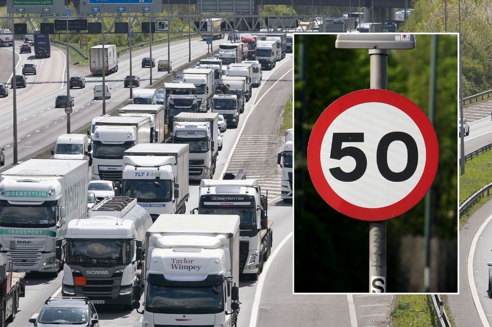 M25 motorway and a 50mph speed limit sign