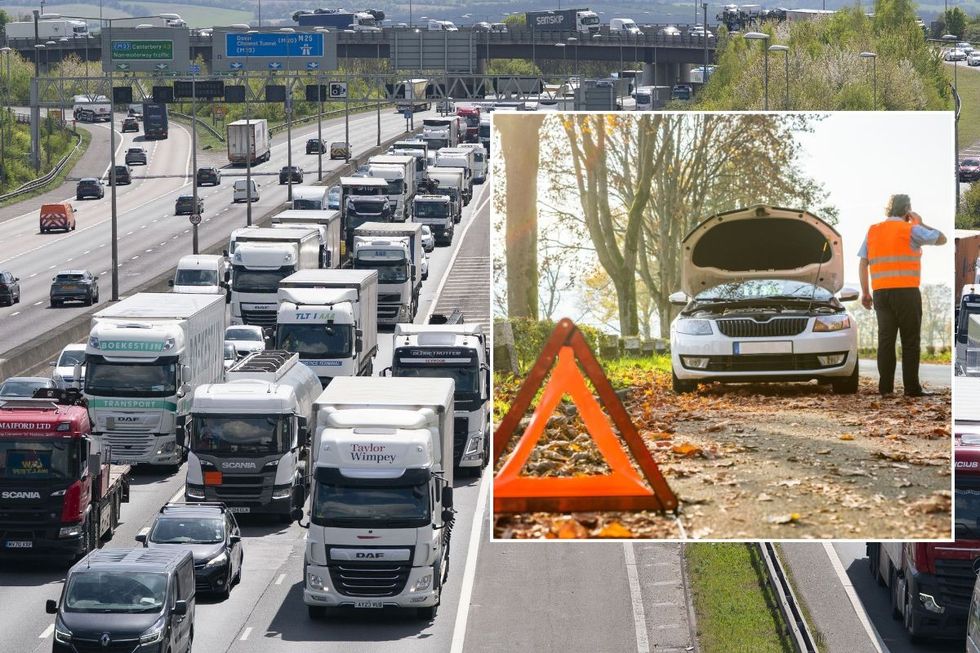 M25 motorway and a broken down car