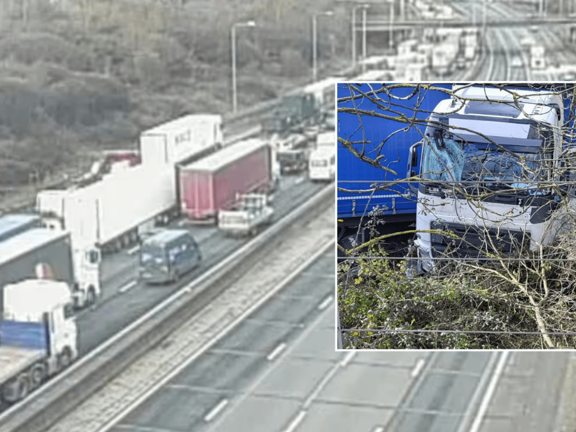 M25 traffic and lorry crash