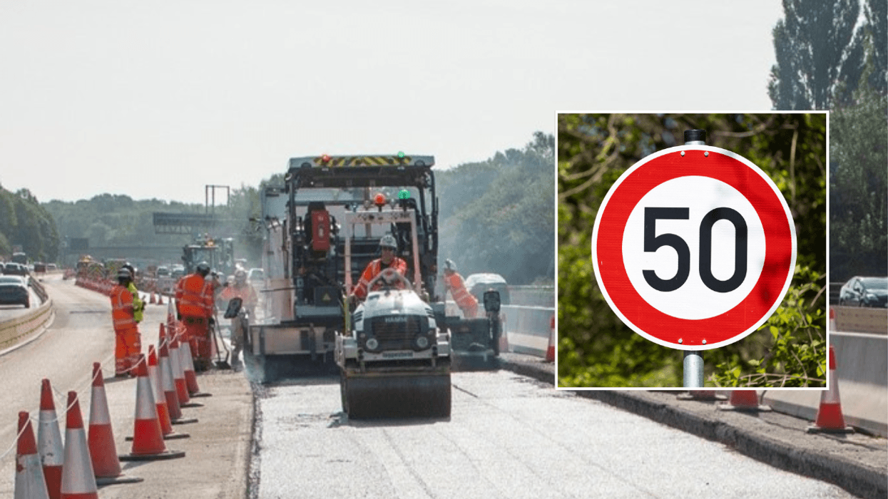 M27 road repairs and 50mph sign