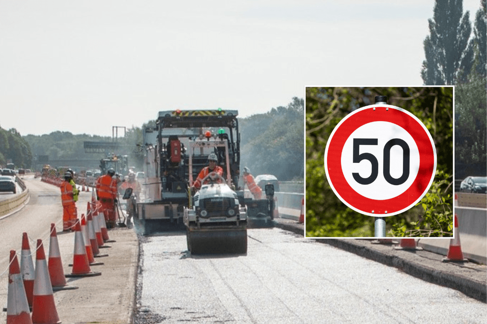 M27 road repairs and 50mph sign