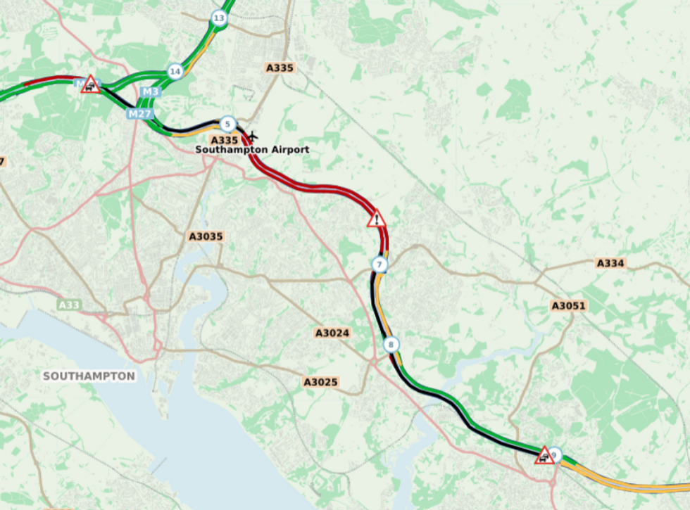 M27 road traffic on map
